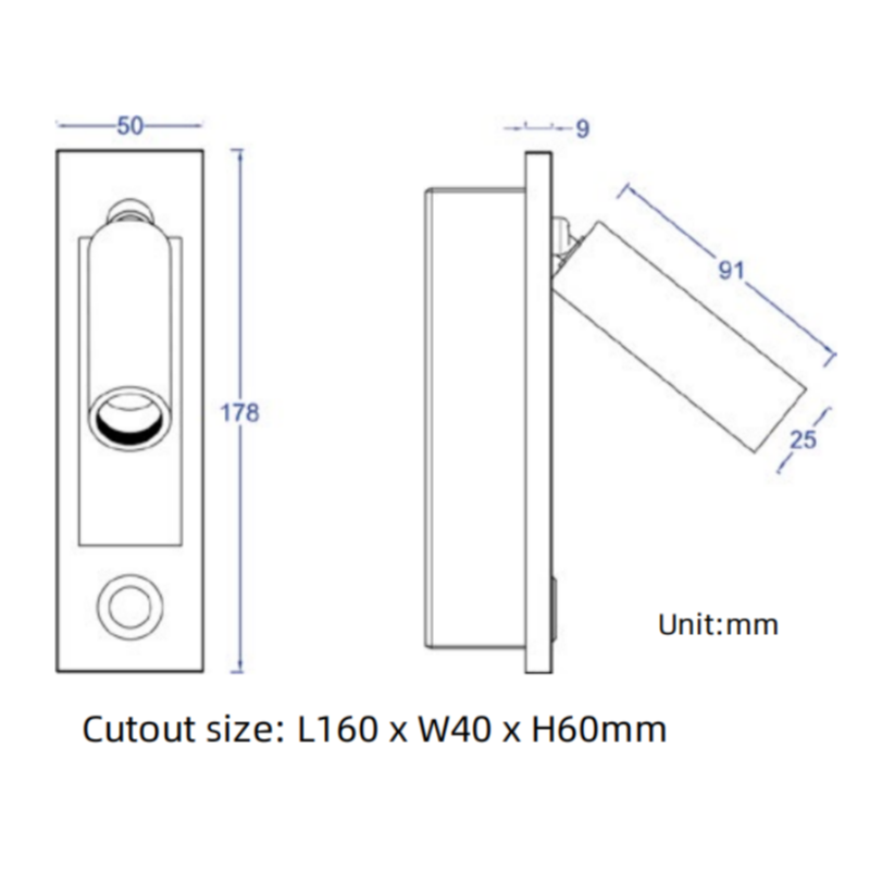 Recessed Modern Wall Sconce for Hotel Bedroom, Hospitality Projects BN-BH011