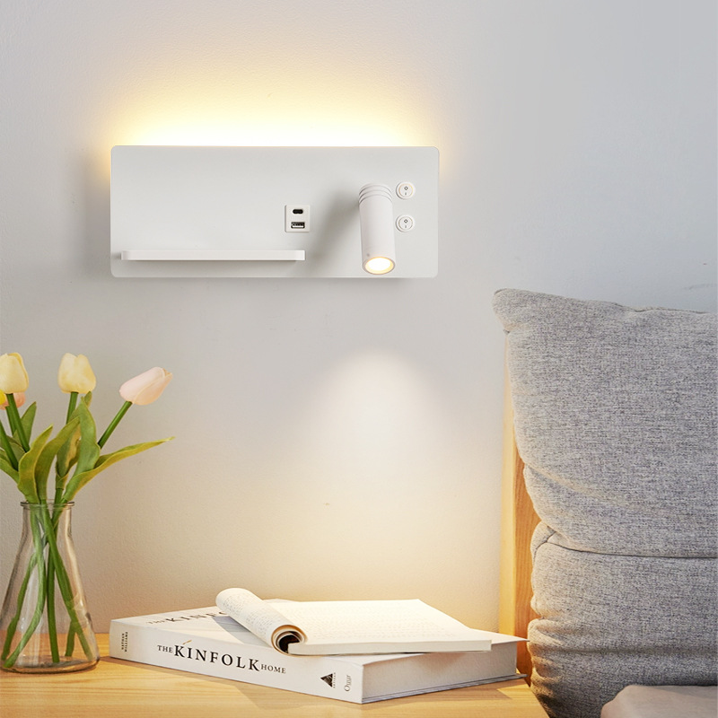 Multi-functional LED beside wall light with shelf, USB and switch BN-BH065