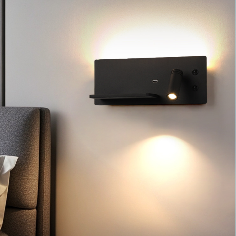 Multi-functional LED beside wall light with shelf, USB and switch BN-BH065