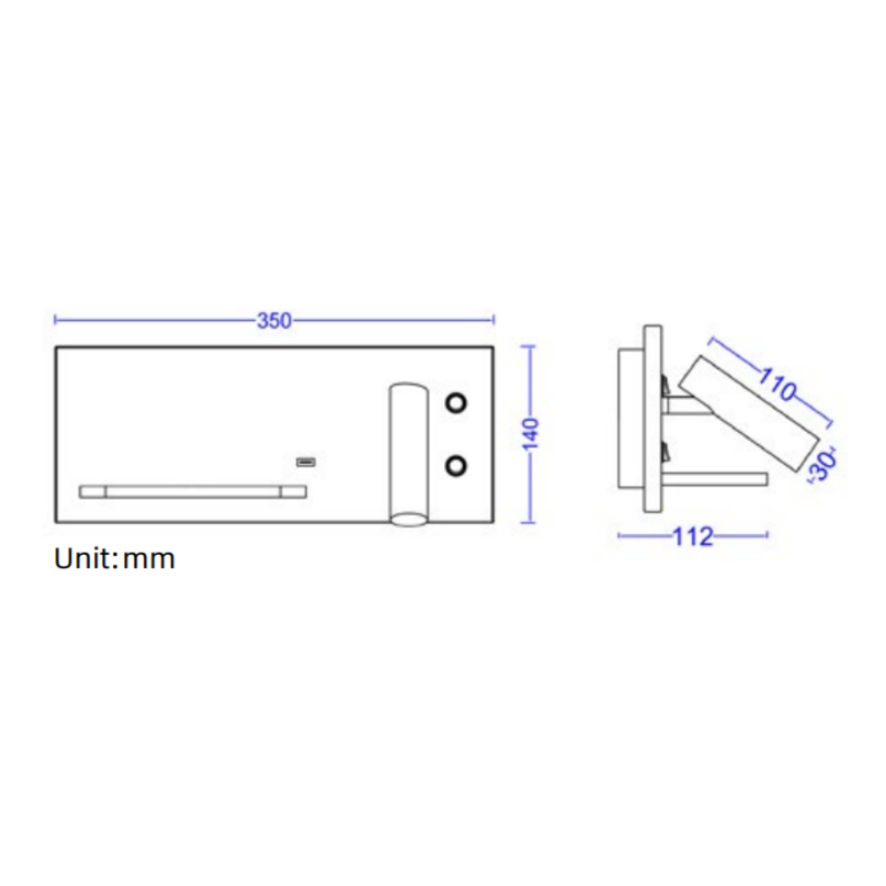 Multi-functional LED beside wall light with shelf, USB and switch BN-BH065
