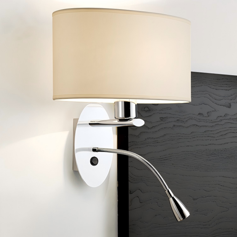 Hotel-Grade Chrome Dual LED Wall Sconce w/ Fabric Shade BN-BH046
