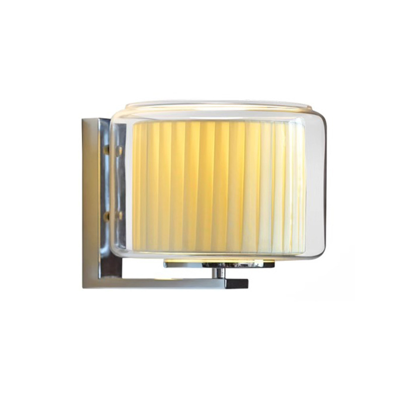 Modern Chrome LED Wall Sconce with Double Glass & Fabric Shade